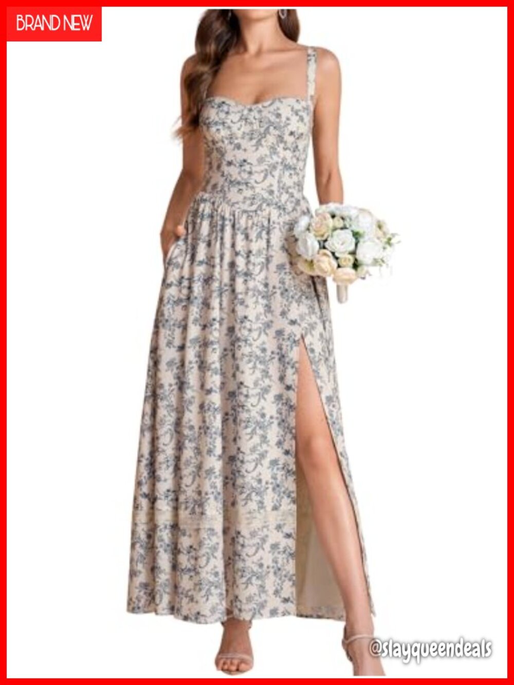 Women's Floral Corset Maxi Dress with Pockets Sleeveless A-Line